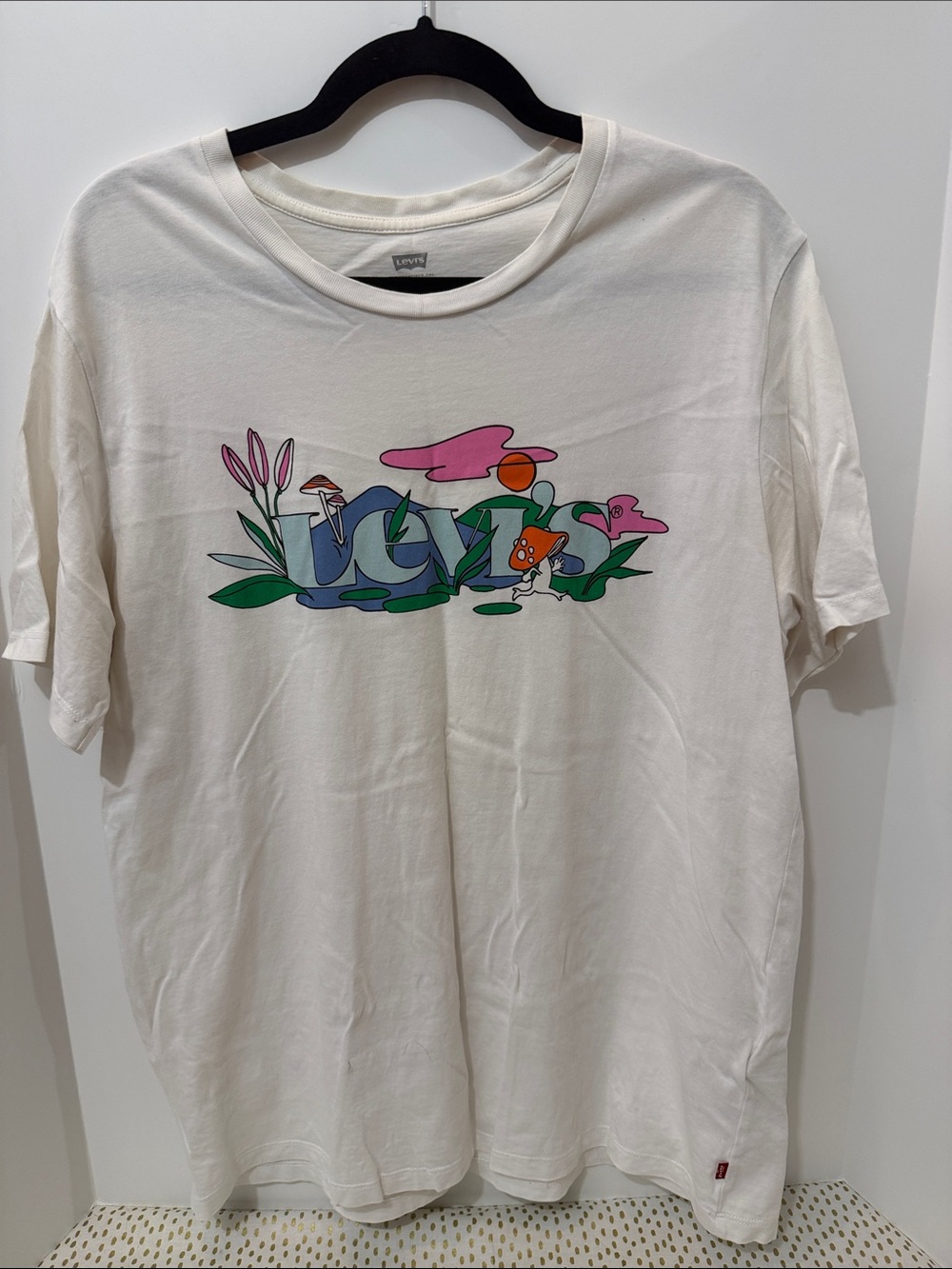 Levi's White Tee with Pink, Green & Blue Graphic